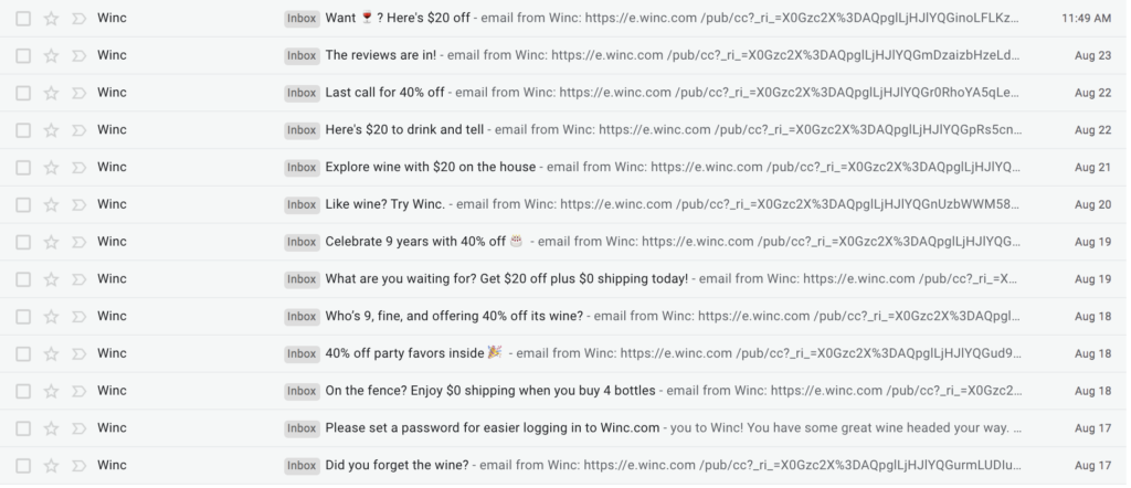 winc - emails sent